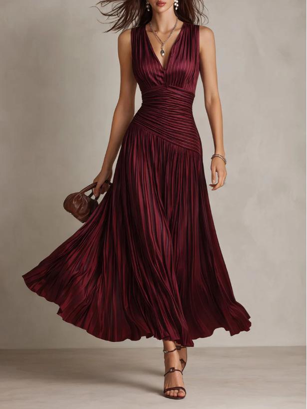 

2026 Retro Cross-Border Sexy Striped Pleated Satin Long Skirt Large