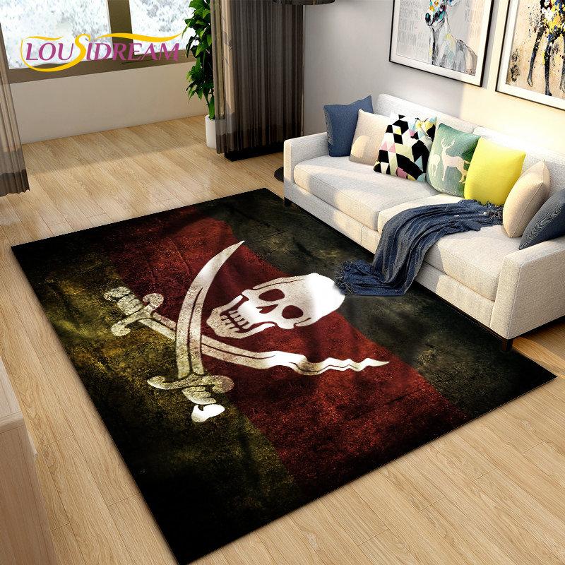 3D Horror Death Skull Pirate  Area Rug,Carpet Rug for Living Room Bedroom Sofa Doormat Decoration, Kids Play Non-slip Floor Mat