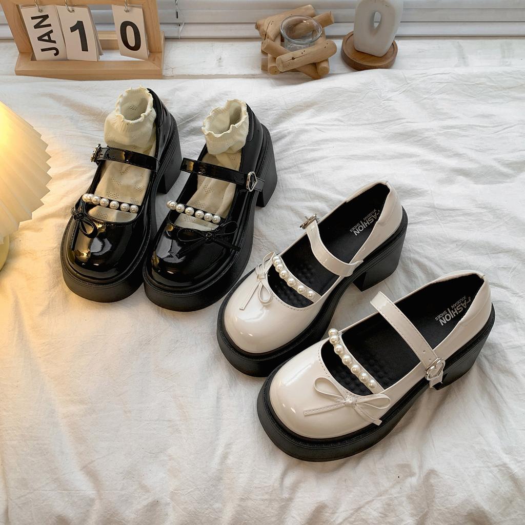 Retro schwarzer britischer Stil dicker Absatz Plateau jk kleine Lederschuhe Damen 2025 neu Sommer Rock Mary Jane Einzelschuhe