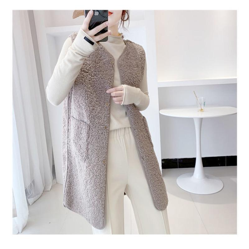 Lange Weste für Damen im Herbst und Winter, Mittellang, Imitat-Lammfellweste, Modischer neuer Stil, Trendige und angesagte Damenjacke