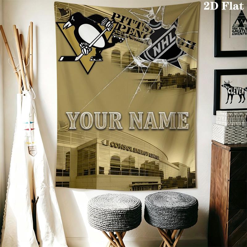 Name Custom Pittsburgh Penguins Wall Tapestry Aesthetic Wall Hanging Printed Fabric Blanket Decorative Tapestries for Bedroom Living Room Home Decor