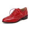 Red British Women Oxfords Mixed Color Pink Silver Mid Square Heel Brogues Flats Vintage Dress Party Lady Lace-up Patchwork Shoes