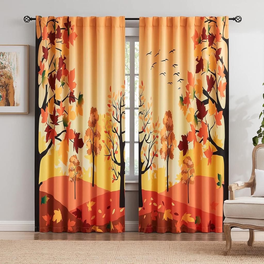 Blackout Maple Leaf Curtain Autumn Landscape Print Window Forest Treatment Curtains Bedroom Kitchen Office Made Of Polyester Washable Decor Ready