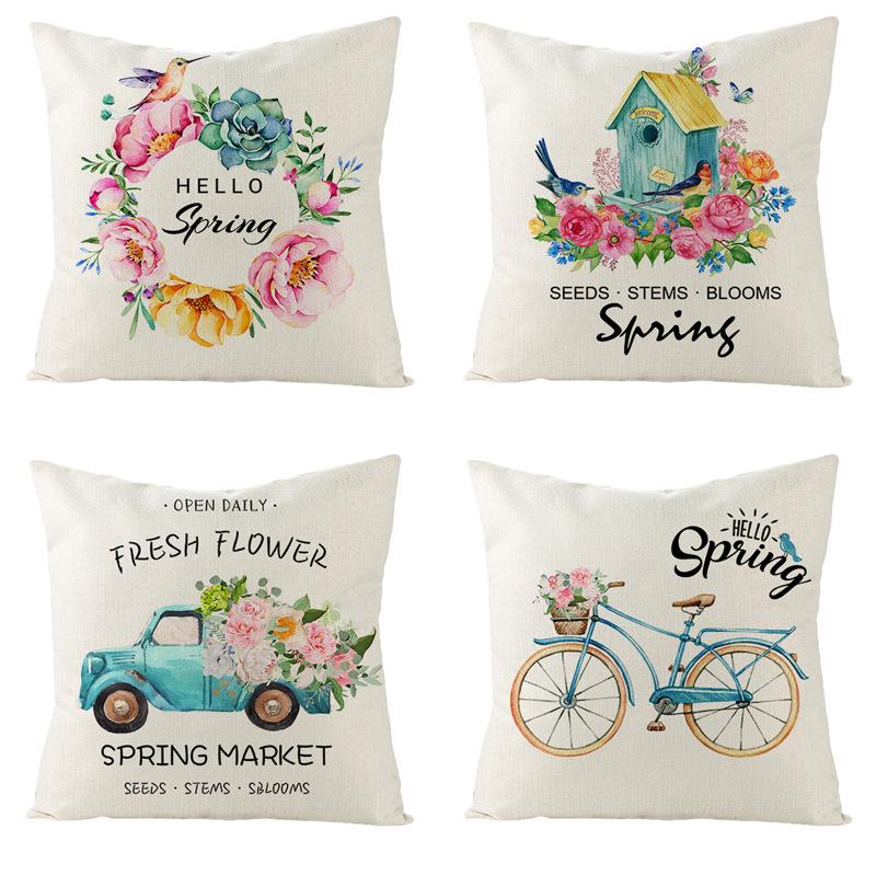 Nový jarní motiv lněný povlak na polštář domov pohovka povlak na polštář pastorální povlak na polštář