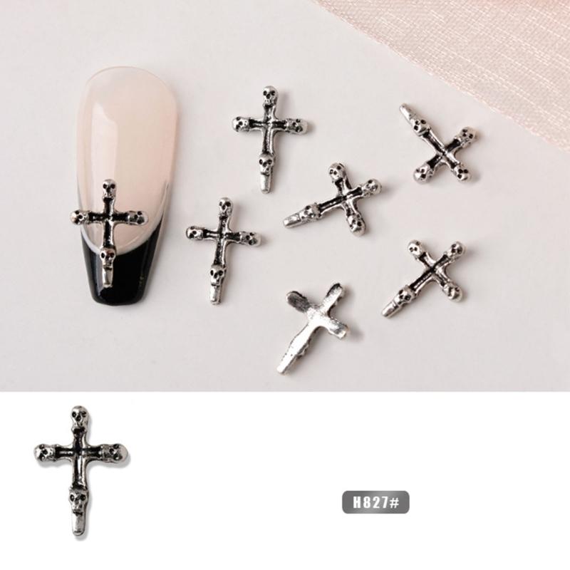 10Pcs-Cross Series 3D Nail Art Charms,Metal Punk-Chrome Hearts Nail Art Jewels Decals for Fingernail Toenail Decorations
