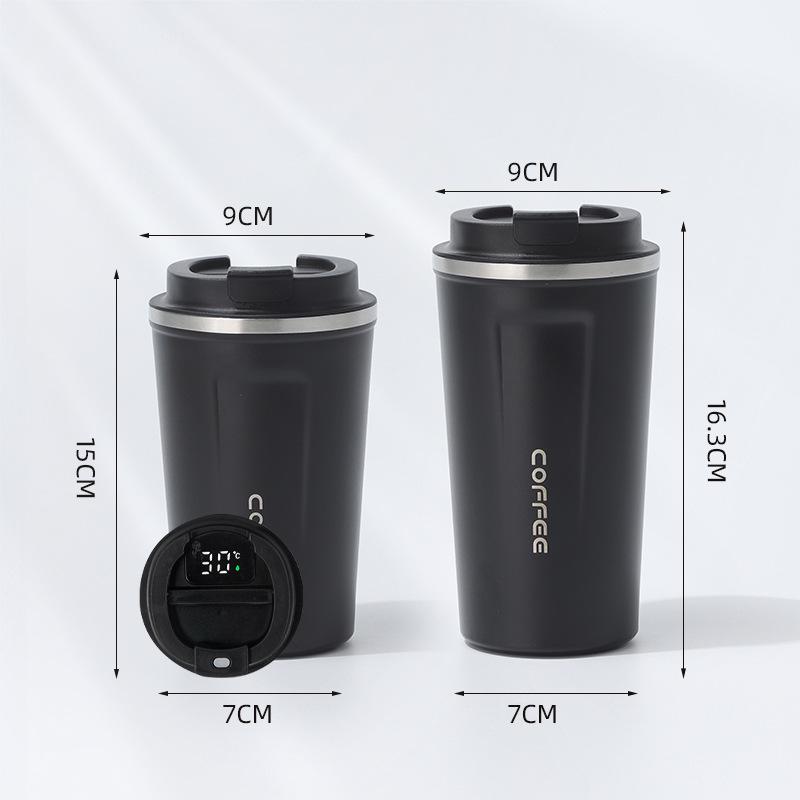 Insulated Stainless Steel Coffee Cup with Smart Temperature Display and Lid - Portable Gift for Men and Women