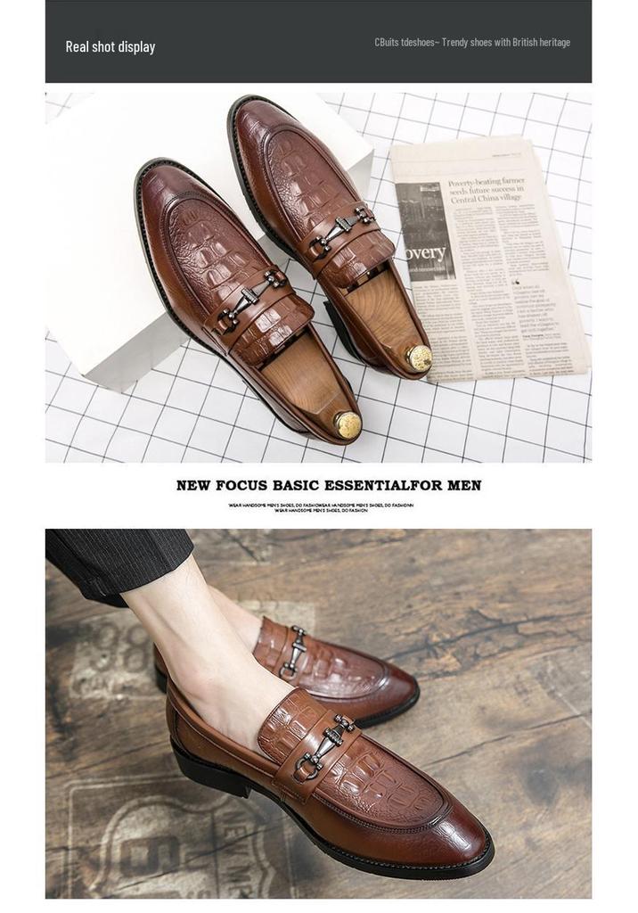 Men's Plus Size Crocodile Embossed Pointed Toe Formal Leather Slip-on Shoes for Business or Weddings