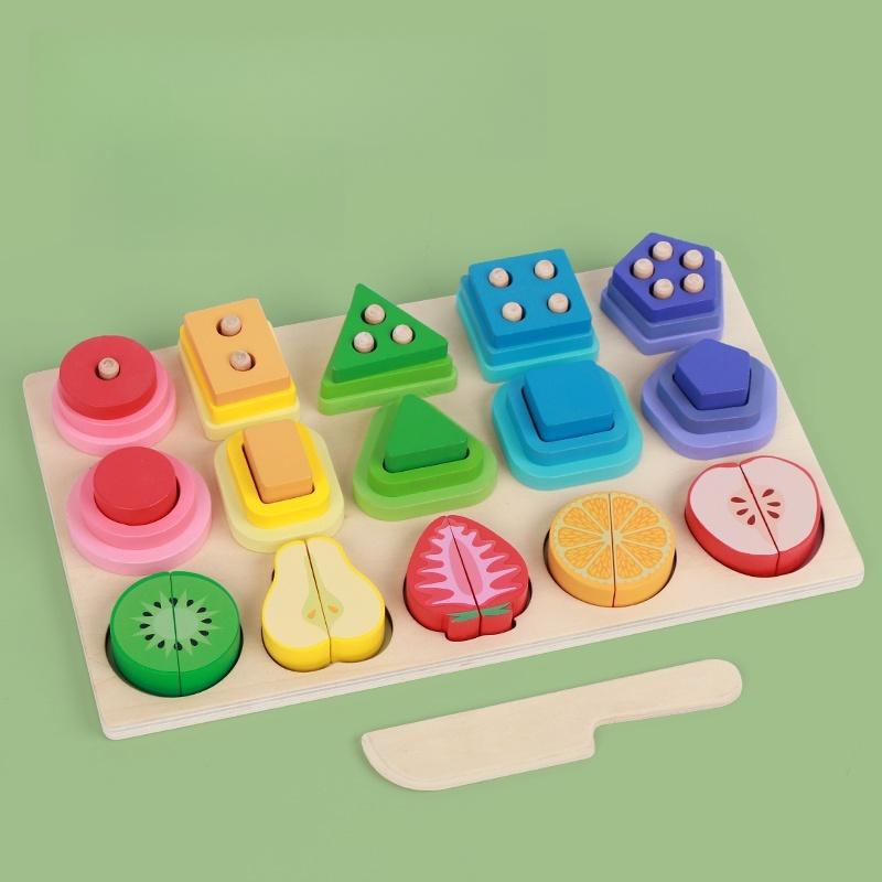 Montessori Wood Toys for Kids Wooden Sorting Stacking Toys for Baby Toddlers Educational Shape Color Sorter Preschool Kids Gifts