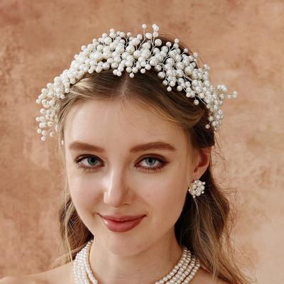 Luxury Handmade Pearl Wide Hair Band Bride Headwear Vacation Photo Accessories Female Ball Dinner Dress