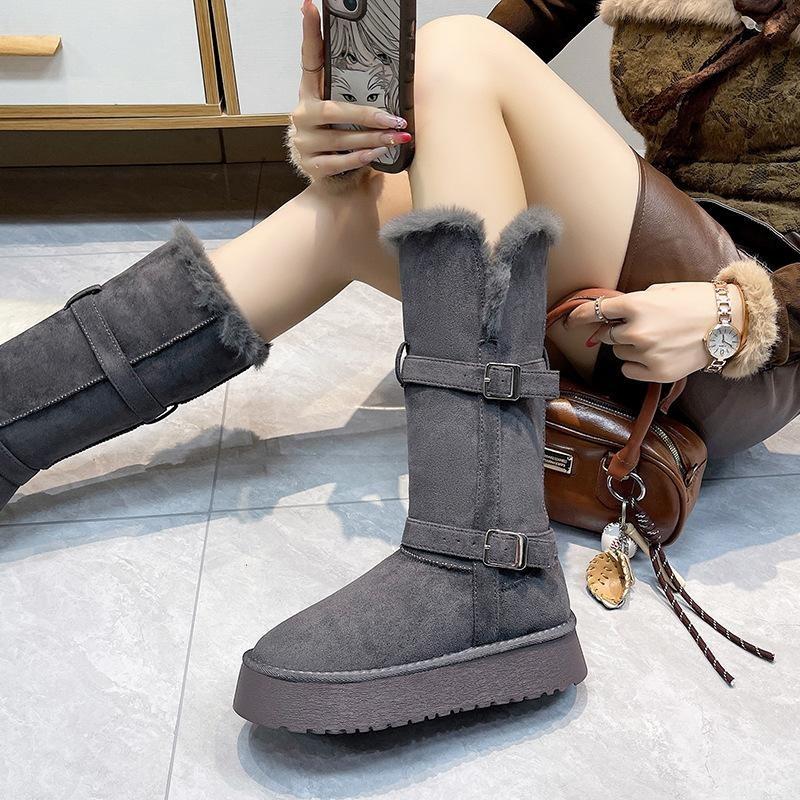 Women's Thick-soled Winter Lightweight Warm and Cold-proof Lengthened Plush Snow Boots Non-slip Wear-resistant Casual Sneakers Long Cotton Boots