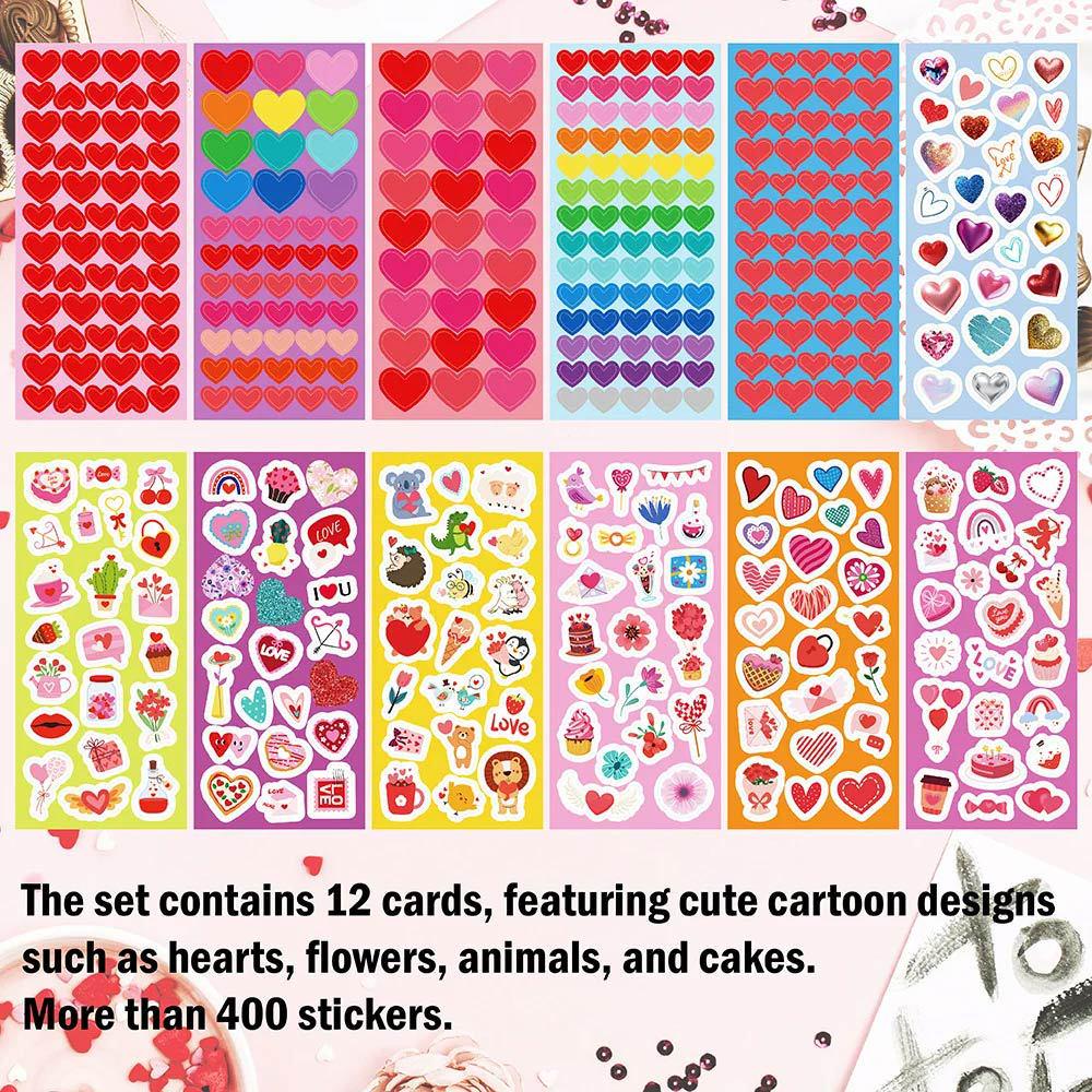 Encouragement Cartoon Stickers for Kids - Cute Red Heart Flowers, Waterproof Decorative Stickers for Scrapbooking, 12 Sheets.