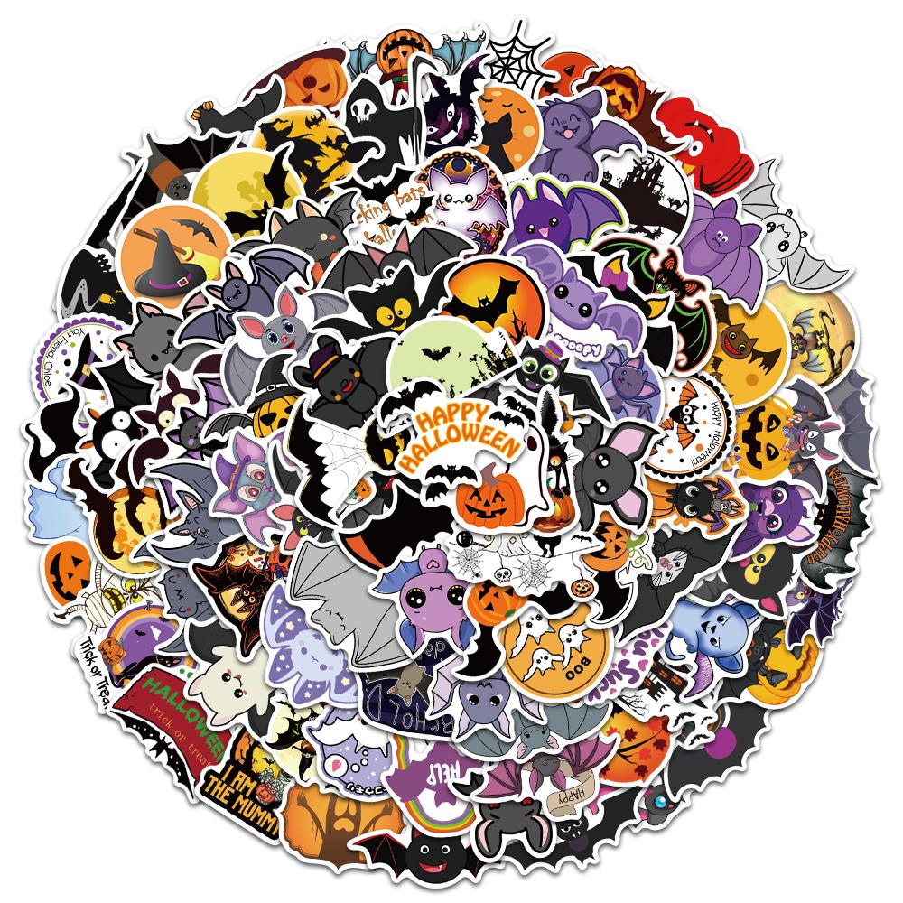100Pcs Halloween Cartoon Pumpkin Cute Bat Stickers Motorcycle Suitcase Skateboard Laptop Luggage Fridge Phone Decals