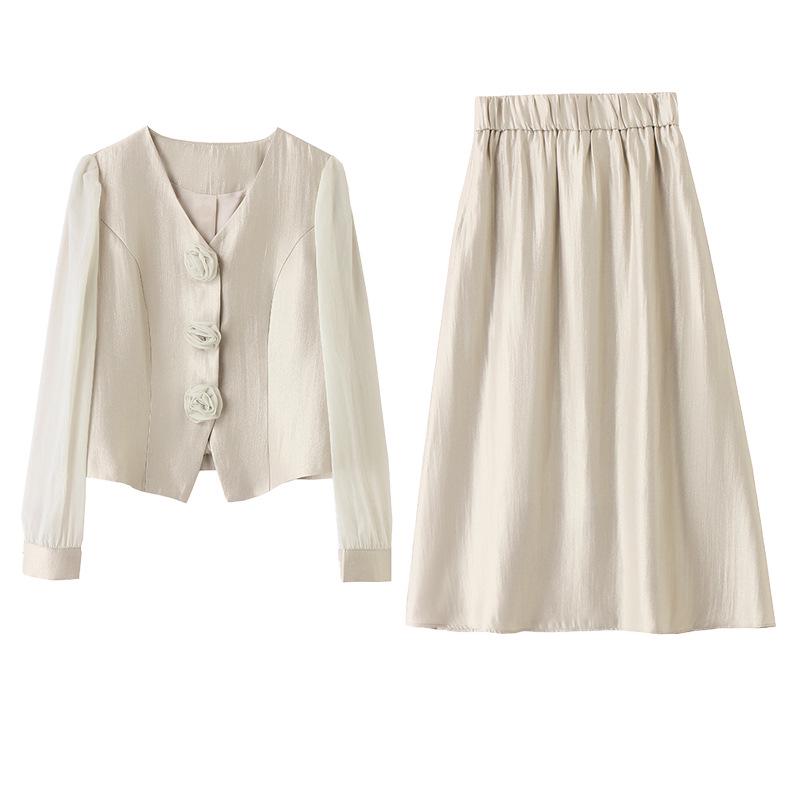 Stylish Spring/Summer 2025 Suit: Trendy Coat & Midi Skirt Set YB8865