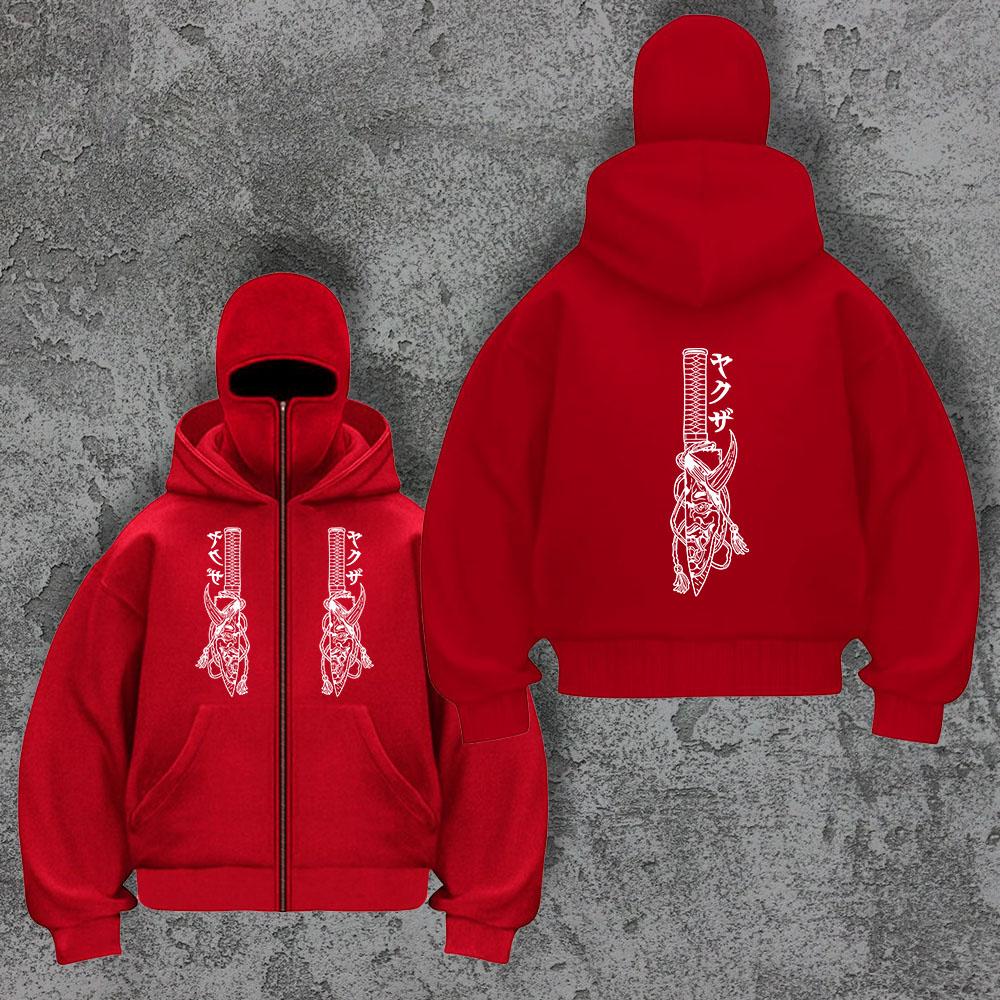 Trendy Zipper Hoodie Sword Men's Y2K Masked Hoodie Sweatshirt Sports Hoodie Spring and Autumn Plush