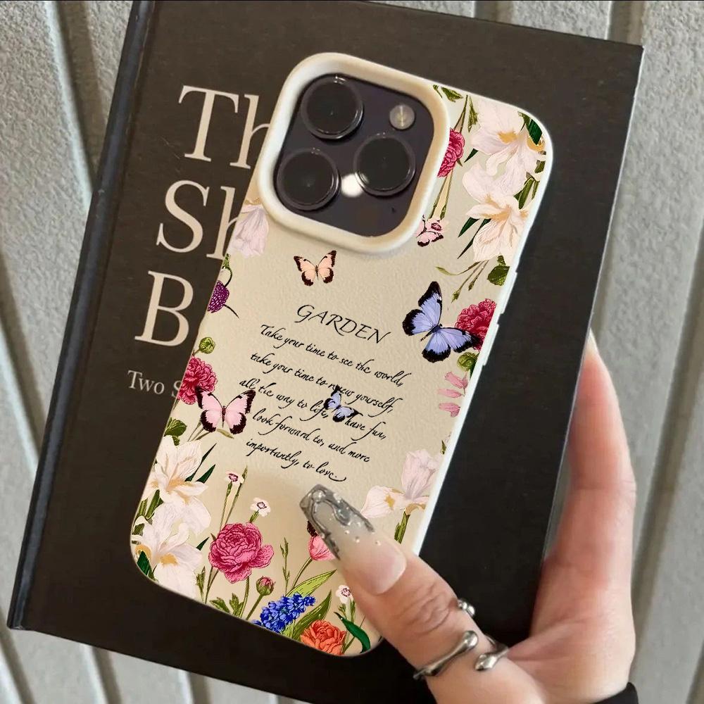 INS Cool Flower Lavender Luxury Lichee leather pattern Phone Case For iPhone 17 16 15 14 13 12 11 Air Pro Max Plus X XR XSMax