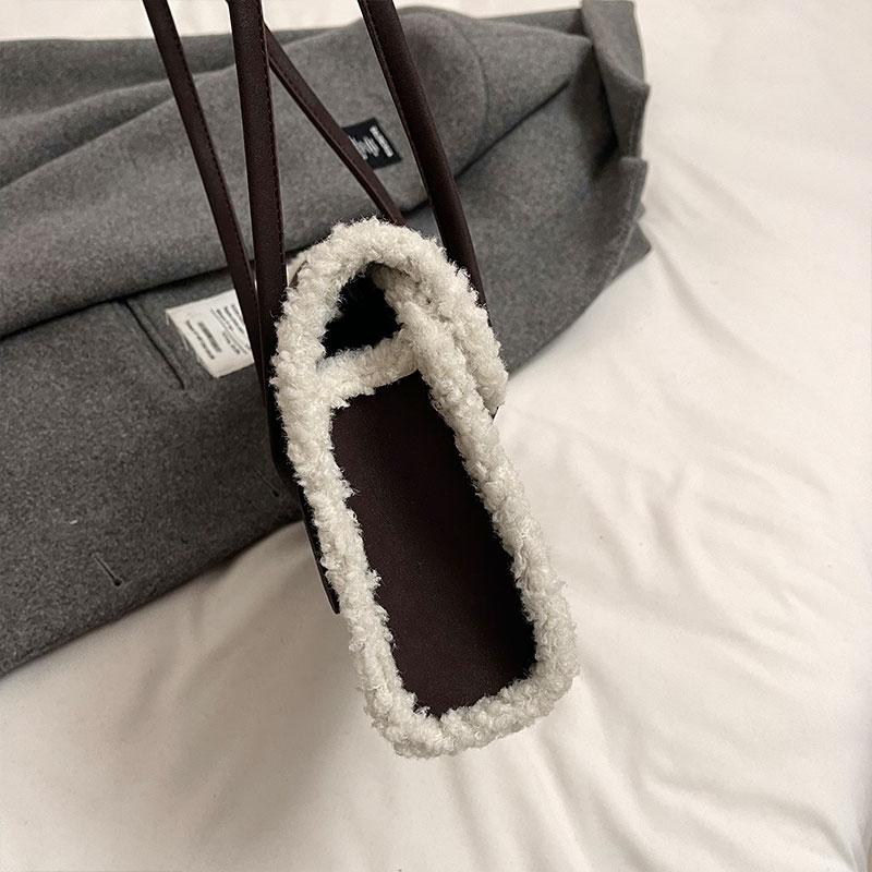 Lammwolle gespleißt Wildleder lange Handtasche Achsel kleine quadratische Tasche Retro PU Pendler Arbeit Umhängetasche