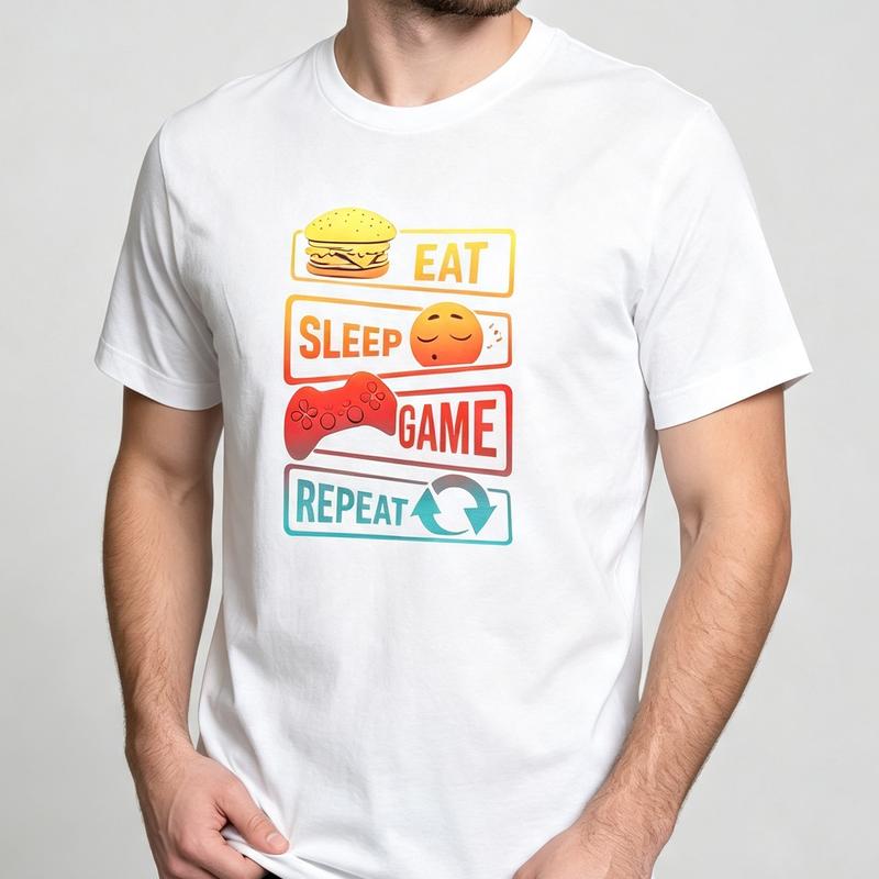 Vintage Eat Sleep Game Repeat Graphic Tee Funny Gamer Gift Shirt Casual Cotton Streetwear TShirt for Unisex Unisex Y2k Top