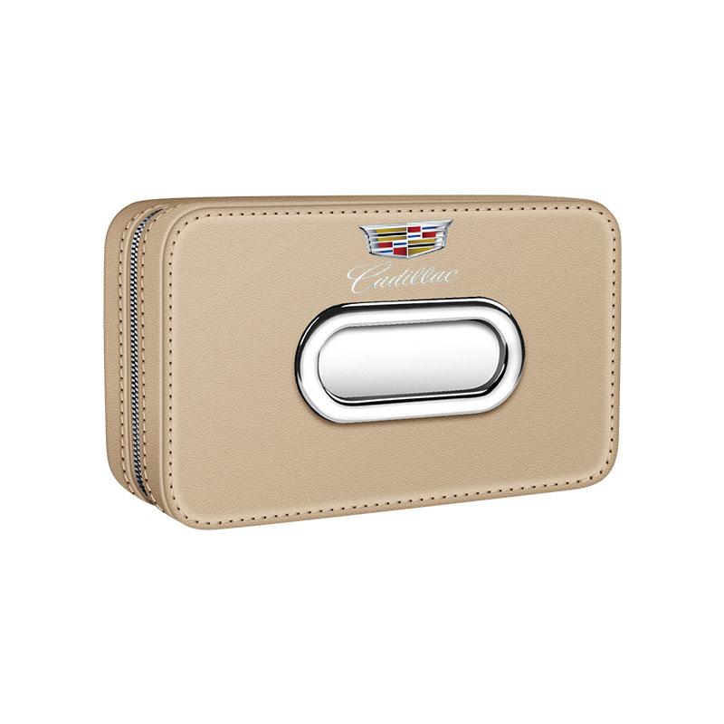

Car Tissue Box Holder PU Leathe Center Console Armrest Mount Napkin Case Fit Road Trip Organizer Easy Install For Cadillac