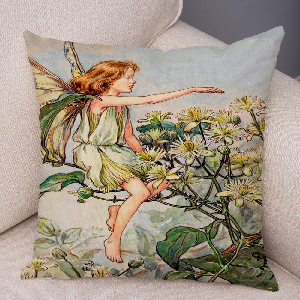 Colorful Fairy Tale World Elves Cushion Cover Decor Cute Cartoon Flower Girl Pillow Case for Sofa Home Polyester Pillowcase