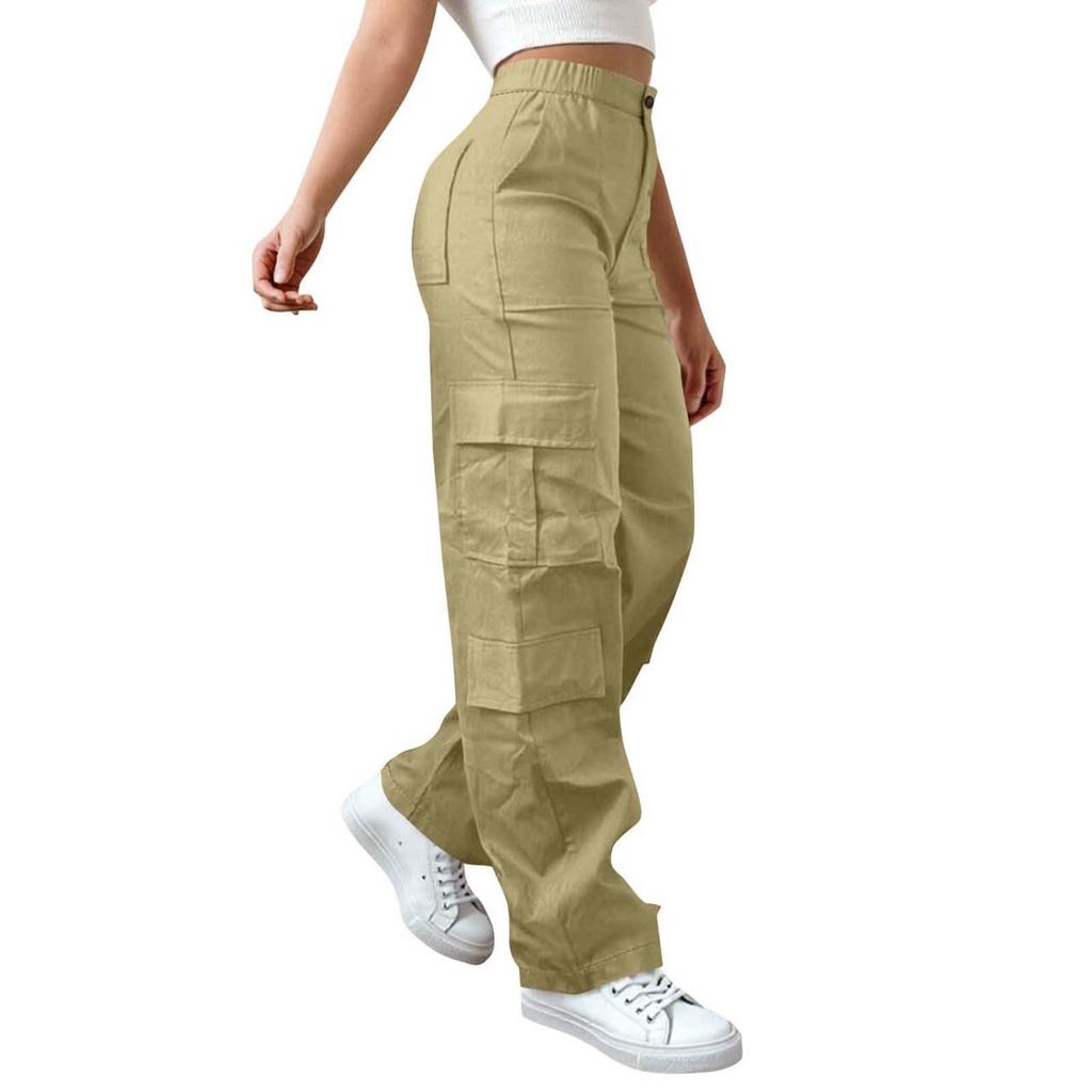 Dámské elastické cargo kalhoty s vysokým pasem, strečové, ležérní, se širokými nohavicemi, streetwear, parašutistické, turistické kalhoty s kapsami