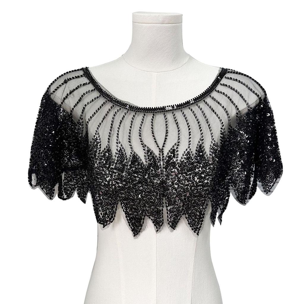 Sophisticated Black Sequins Cape Collar Elegant Party Neckwear Luxurious Bridal for Fashion Females