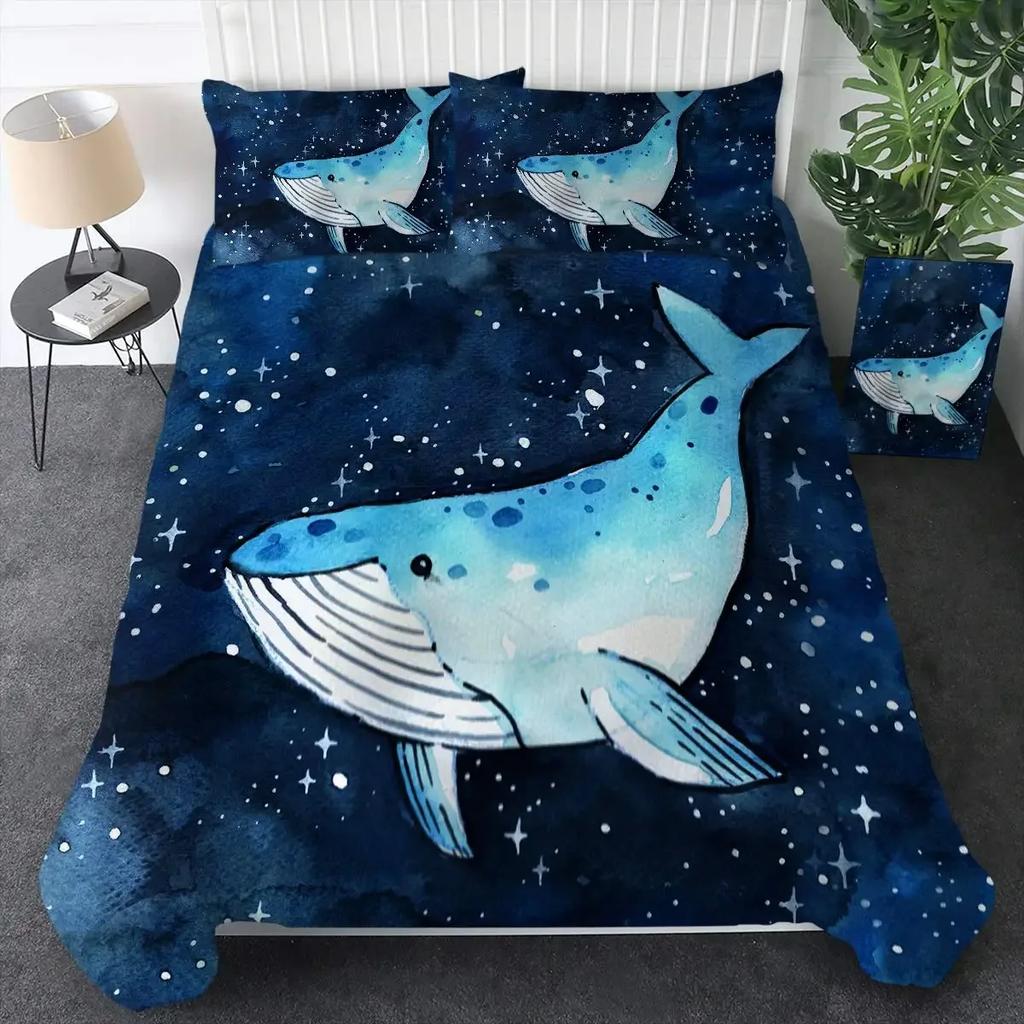 Killer Whale Nautical Ocean Whale Tie Dye Comfortable Duvet Quilt Cover Pillowcase Bedding Set Bedroom Decoration Home Textile