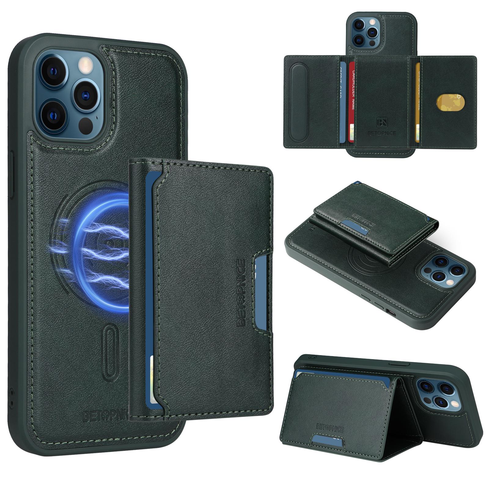 

For iPhone 12 Pro Max 6.7 inch Magnetic Case BETOPNICE Leather Phone Cover Kickstand with Detachable Card Bag D