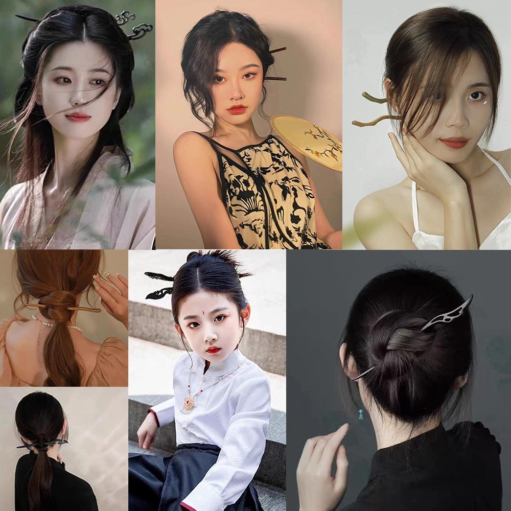 47Style Retro Sandalwood Hair Clip Hairpin Chinese Ancient Carved Wooden Chopstick Hair Stick Cosplay Party Headwear Accessories