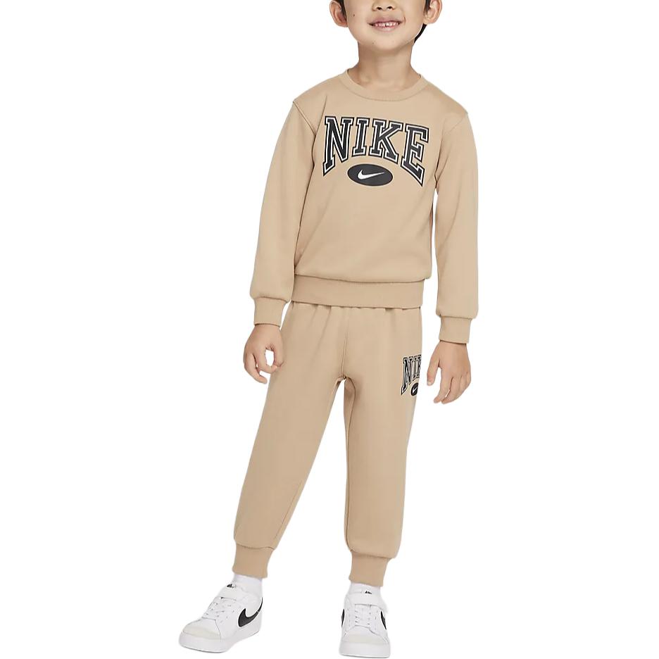 Nike Casual Sportswear Gameday Essentials Brand Logo Letter Fleece Lined Crew Neck Top Comfortable Soft Long Pants IB2541-200 3T