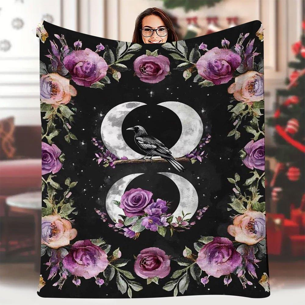1pc Vintage Mystical Moons & Floral Design Soft Warm Blanket, 60x80inch - Perfect for Dormitory, Camping, Travel | Multi-Purpose 70x100cm28x39in