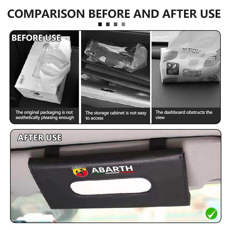 For Abarth Car Tissue Box Leather Sunshade Plate Tissue Box Storage Decoration Accessories FR FIAT 500 Doblo Tipo Panda Ducato