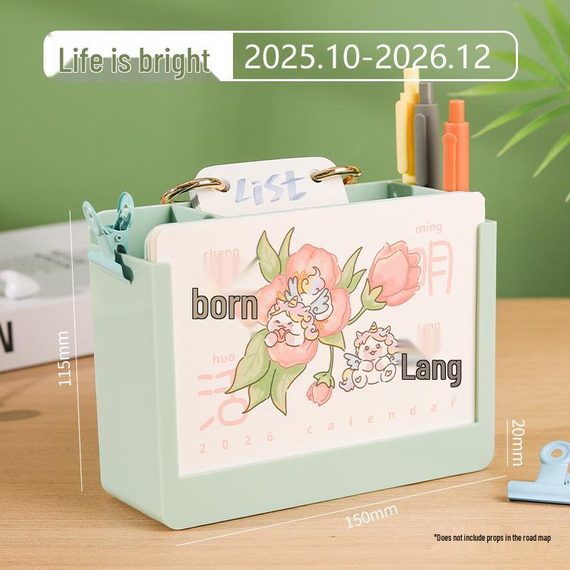 2026 Year of the Horse Desk Calendar with Custom Logo Pen Holder – Creative Two-in-One Office Ornament