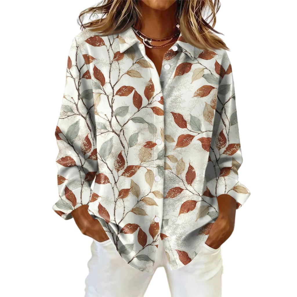 Women's Shirt With Floral Print Buttons, Long Sleeved Casual Regular Shirt  Blouses Casual Plus Size Basic Tops
