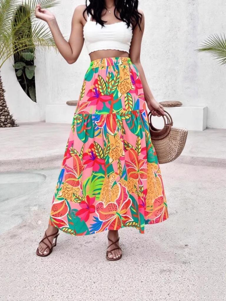 European Style Floral Print High-Waisted Retro Skirt for Women - Summer Collection