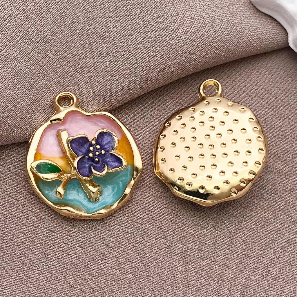 French Retro Luxury Enamel Earrings & Necklace Set: Monet's Garden Oil Painting Flower Design