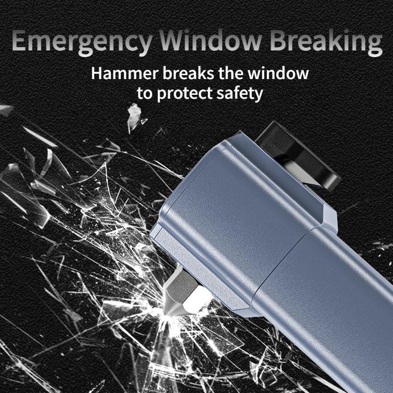 Multifunctional Zoom LED Flashlight with Hammer Built-in 18650 Battery Type-c Rechargeable Bright COB Work Light Camping Torch