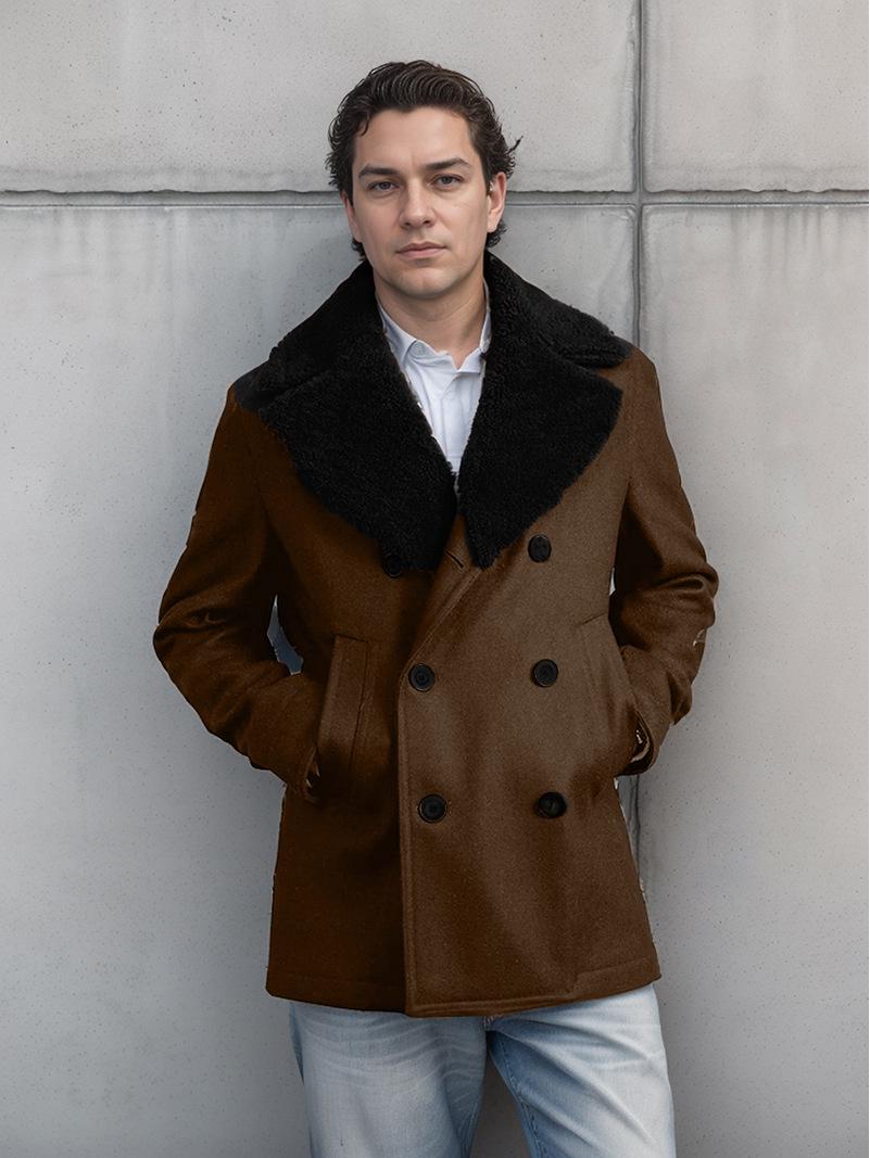 

2026 Autumn/Winter Men s Double-Breasted Cashmere Wool Coat, Slim-Fit Jacket Medium