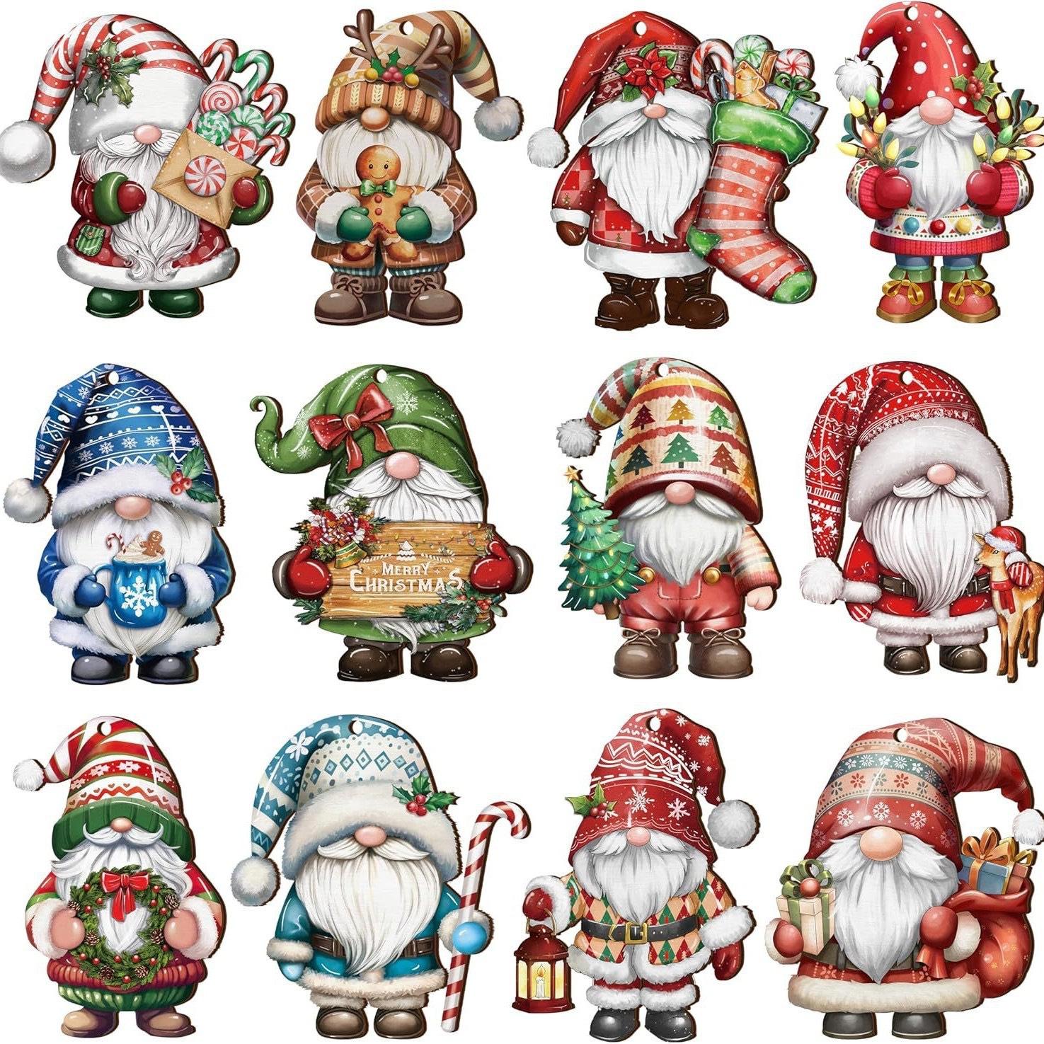 

12 шт. Новые мультяшные гномы, елочные украшения, деревянный домашний декор, украшение-снеговик, подвесные аксессуары для вечеринки. 9cm