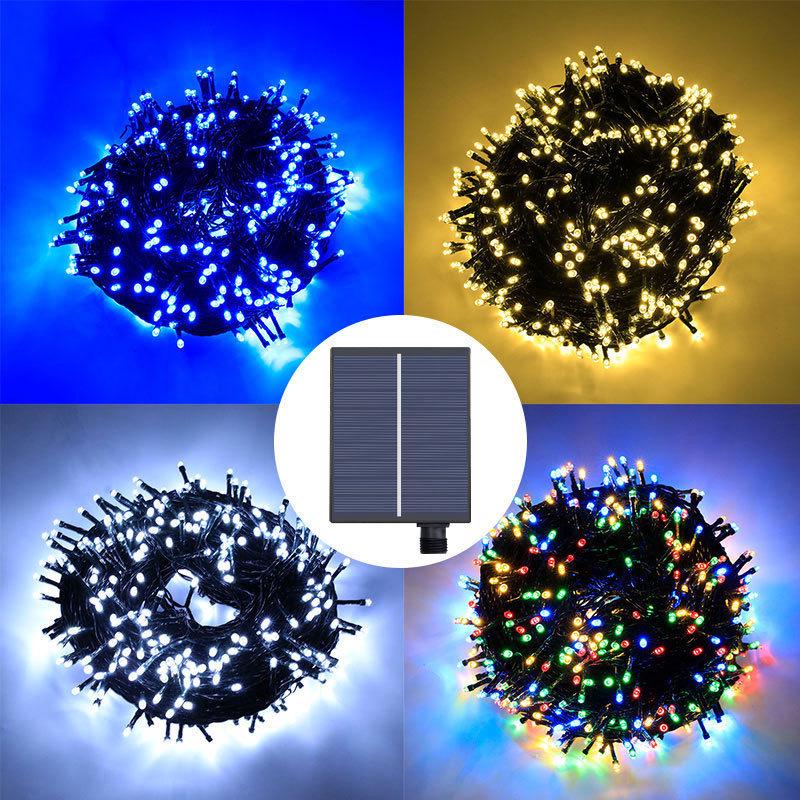 Remote-Controlled Solar Fairy String Lights, Waterproof, Dark Green Wire, Ideal for Christmas, Courtyard, and Camping Decorations.