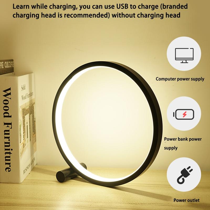 LED Table Lamp for Bedroom Round Acrylic Desk Lamp for Living Room Black/Wh