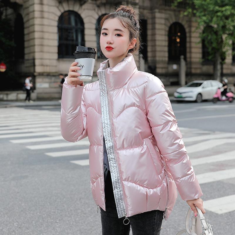 Abrigo de algodón para mujer, otoño e invierno, cuello alto, chaqueta gruesa de algodón, chaqueta corta holgada de color sólido, cálida y cómoda