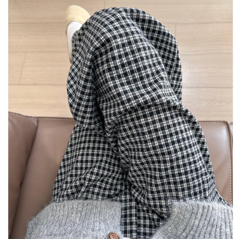 Black and gray plaid pants women's new autumn small high waist loose lazy style casual wide-leg straight pants