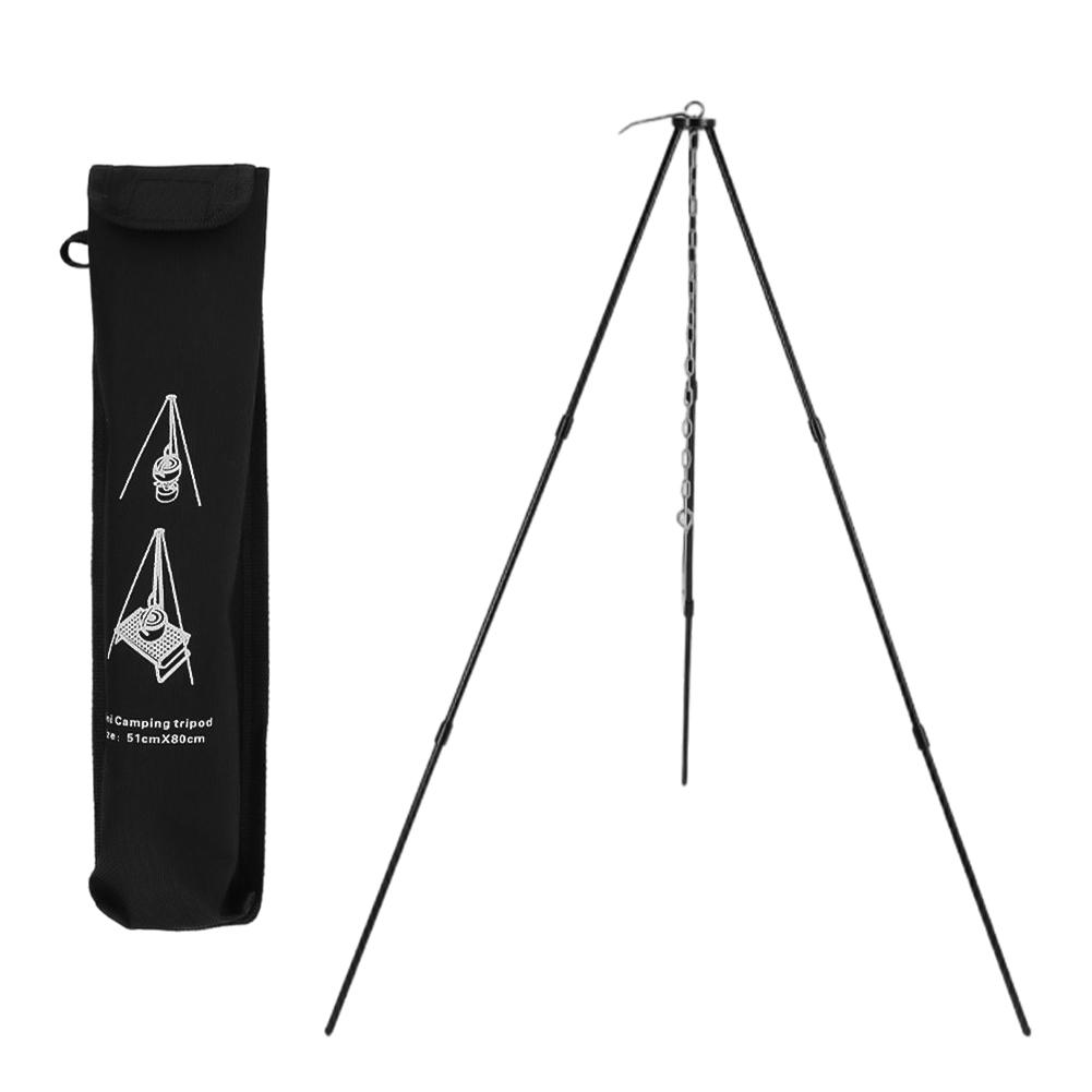 

Outdoor Camping Aluminum Alloy Tripod Portable 3-Section Adjustable Hanging Pot Stand Campfire Rack Cookware Gear чёрный