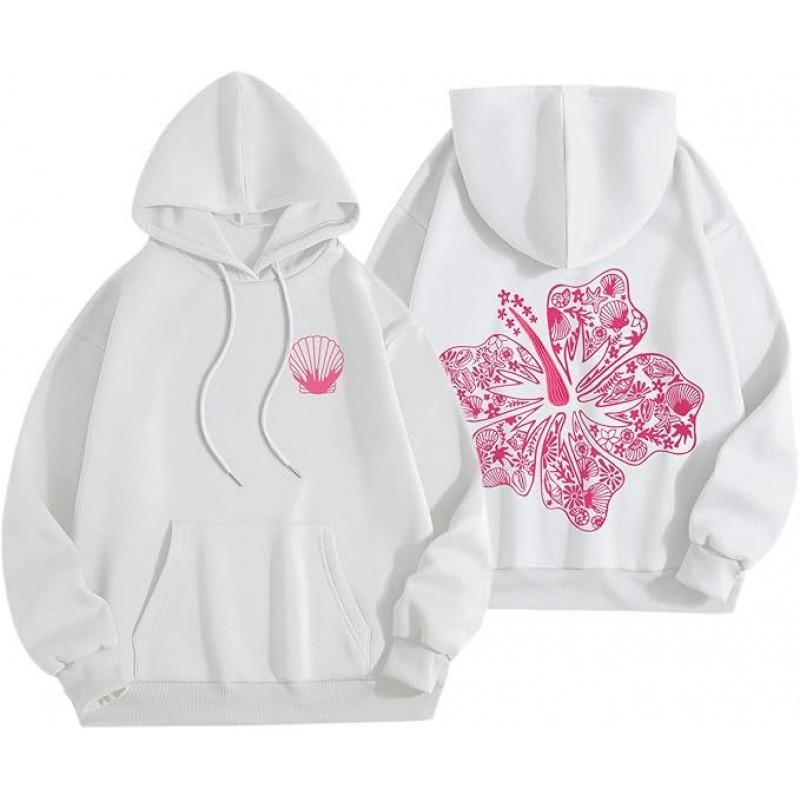 Oversized Gothic Hoodie Women With Floral Print Loose Fit Long Sleeve Pullover Sweatshirt In Black Gray Khaki Navy Pink Sky
