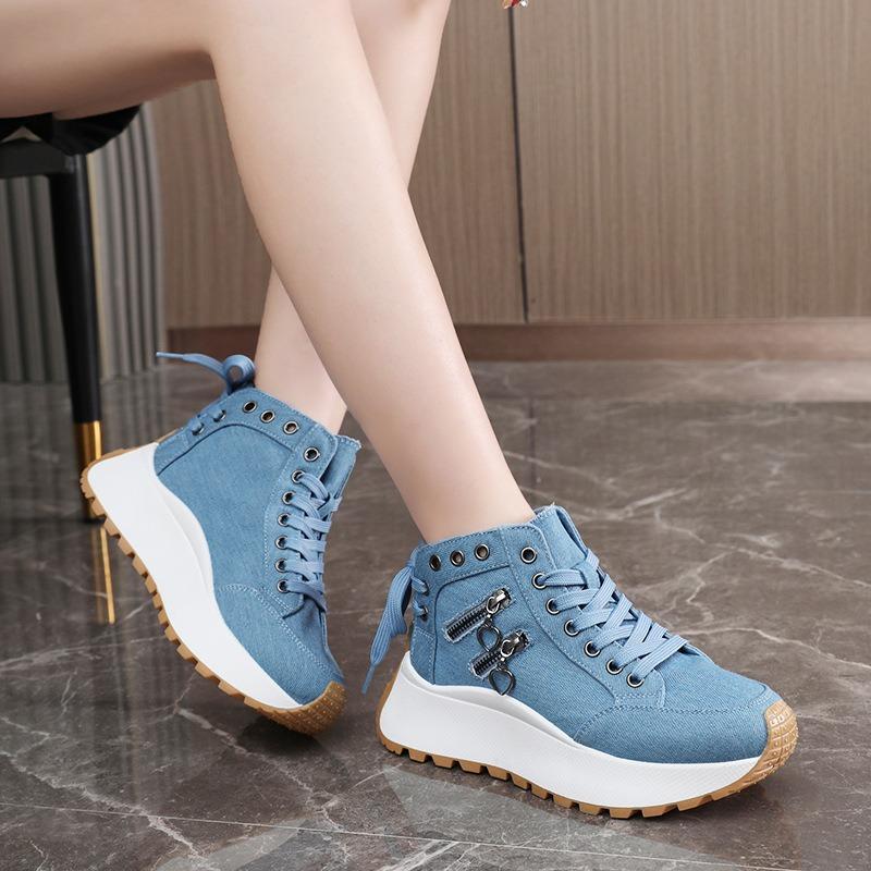 Chunky Women Denim High Top Shoes Designer New Comforts Increased Canvas Shoes Student Girl Vulcanized Shoe Women Sneakers 35-42