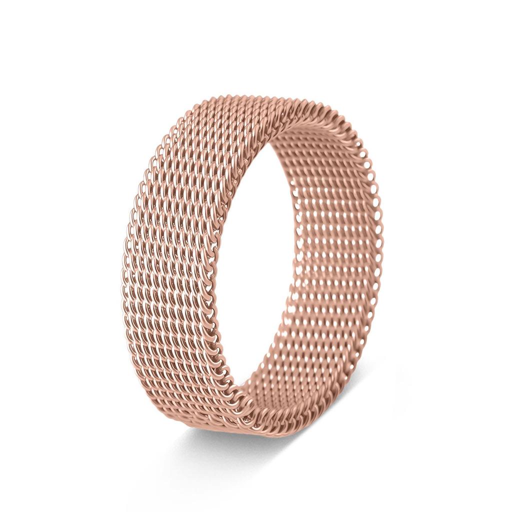 Anillo de Pareja de Malla Elástica Ancha de Acero Inoxidable