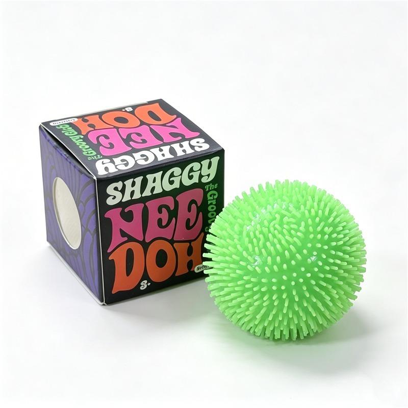 Needoh Mini Fuzz Ball Shaggy Spiky Textured Sensory Toy Soft Rubber Squeeze Fidget for Adult Office Stress Relief Anxiety Calm