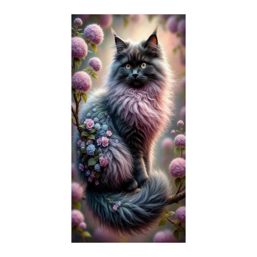 Black and White Cat Flower Large Size Diamond Painting New Collection Animals Diy Full Drill Rhinestone Embroidery Mosaic Cross Stitch Kits
