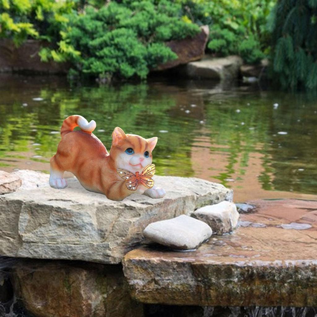 Statua kota ogrodowego zasilana energią słoneczną Wodoodporna Statuetka kotka