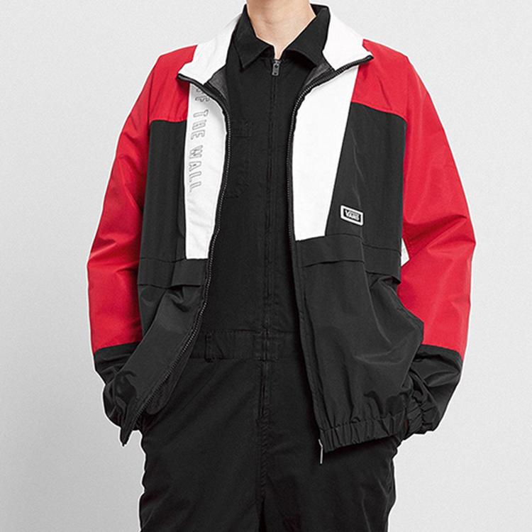 Vans Keep On Trucking Vícebarevná patchworková retro sportovní bunda se stojáčkem na zip Dámská bunda Černá Červená VN0A48BHBLK